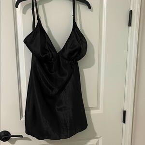 Elegant Black Satin Slip nightie and robe set